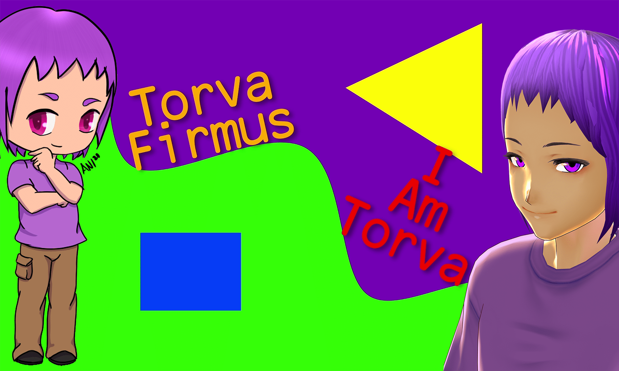 TorvaFirmus and I Am Torva in front of a coloured background.